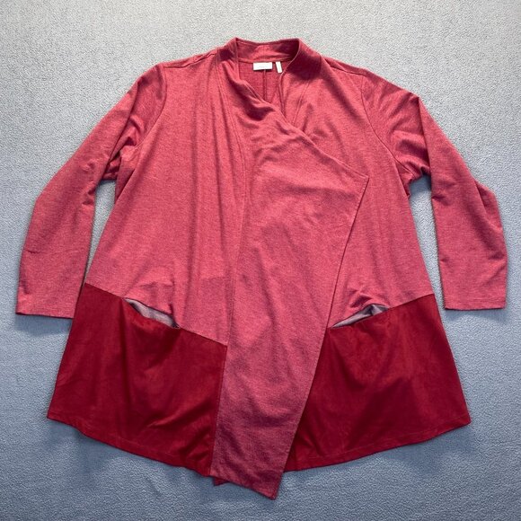 LOGO Lounge Size 2X Red Cardigan Single Button Open Front Drapey Pockets,Preppy‎ - Picture 1 of 9